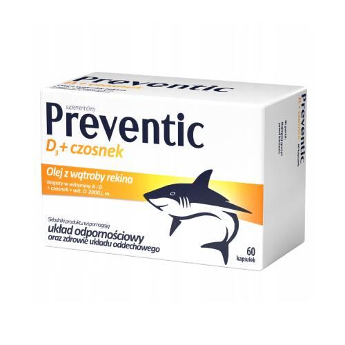 Miniaturka artykułu - Preventic D3, 60 kaps. - suplement diety z olejem z wątroby rekina, czosnkiem i witaminą D