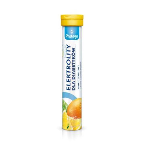 Zdjęcie produktu - Protego Elektrolity dla Diabetyk&oacute;w tabletki musujące o smaku cytrusowym, 20 szt.