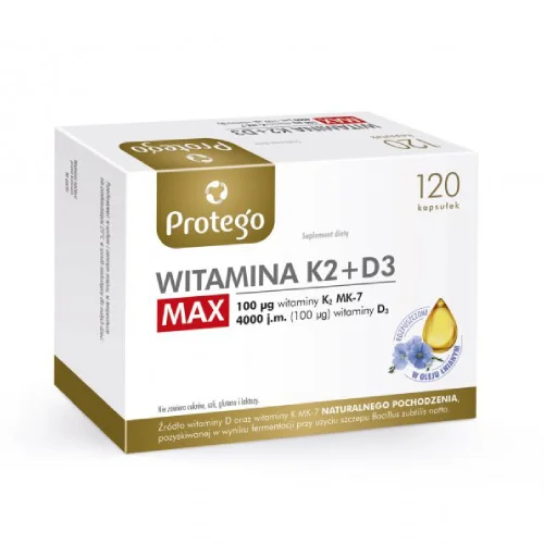Miniaturka artykułu - Protego Witamina K2+D3 MAX, 120 kaps.