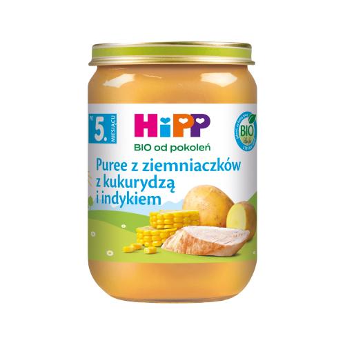 Miniaturka artykułu - HiPP BIO Puree z ziemniaczk&oacute;w z kukurydzą i indykiem po 5. miesiącu, 190 g