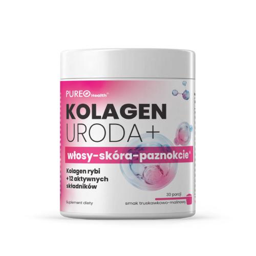 Miniaturka artykułu - PUREO Health Kolagen Uroda + włosy - sk&oacute;ra - paznokcie, smak truskawka i malina, 30 porcji