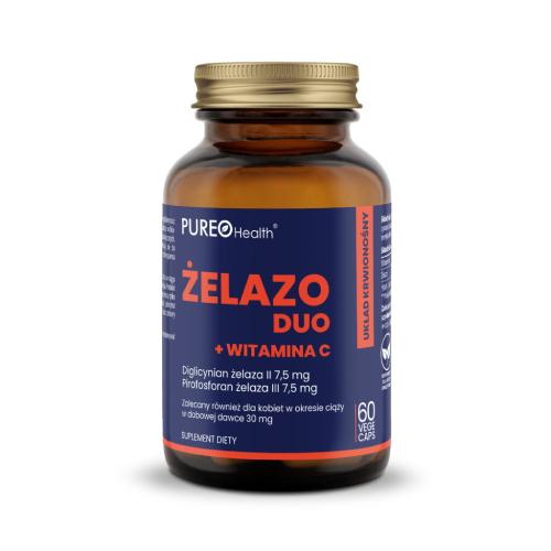 Miniaturka artykułu - PUREO Health Żelazo Duo + Witamina C, 60kaps.