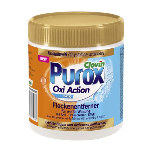 Miniaturka artykułu - Purox Oxi Action Tlenowy odplamiacz w proszku do tkanin białych, 750 g