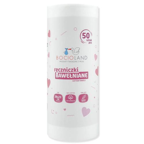 Miniaturka artykułu - BOCIOLAND Ręczniczki bawełniane jednorazowe dla niemowląt 20x23 cm, 50 szt.