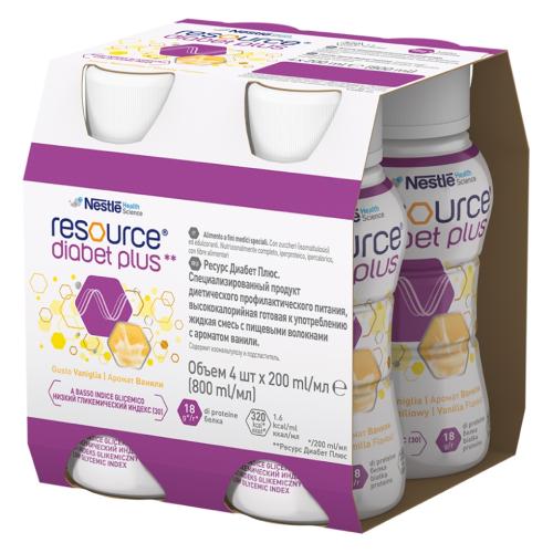 Miniaturka artykułu - RESOURCE Diabet Plus Płyn smak waniliowy - 4 x 200 ml 