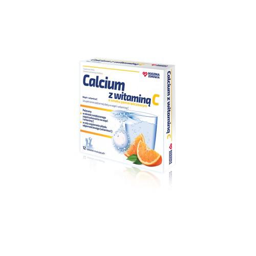 Miniaturka artykułu - Rodzina Zdrowia Calcium z witaminą C smak pomarańczowy, 12 tabletek musujących