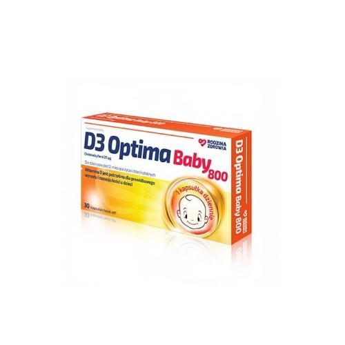 Miniaturka artykułu - Rodzina Zdrowia D3 Optima Baby 800, 30 kapsułek twist-off