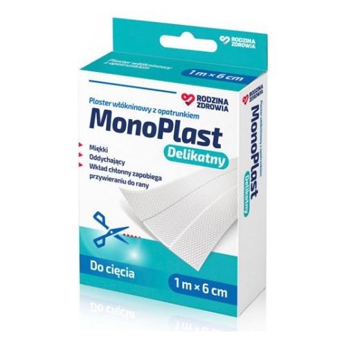 Miniaturka artykułu - Rodzina Zdrowia MonoPlast Plaster Delikatny Wł&oacute;kninowy z Opatrunkiem 1m x 6cm, 1 sztuka