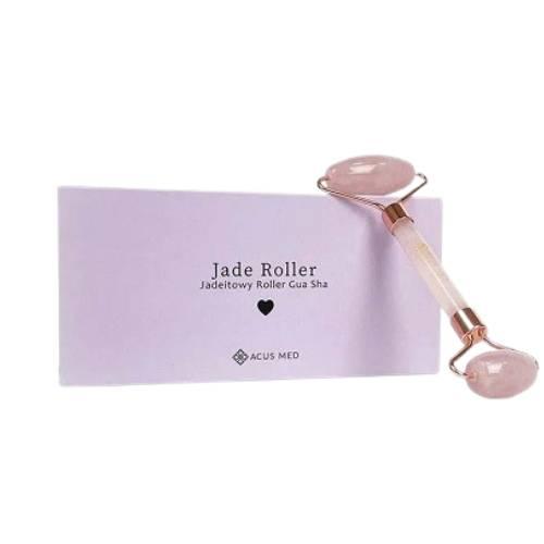 Miniaturka artykułu - Acus Med Roller jadeitowy Gua Sha wałek do masażu twarzy r&oacute;żowy