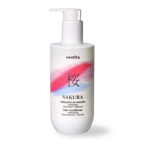 Miniaturka artykułu - Venita Sakura Odżywka nawilżająca do włos&oacute;w z kwiatem wiśni i witaminami, 300 ml