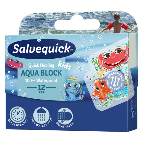 Miniaturka artykułu - Salvequick Aqua Block Kids Plastry dla dzieci, 12 sztuk