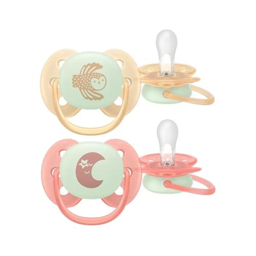 Miniaturka artykułu - AVENT Ultra Soft Ortodontyczny smoczek 0-6m świecący w nocy SCF094/02, 2 szt.