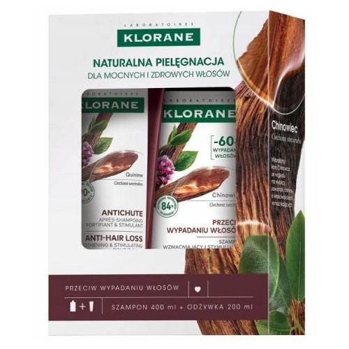 Miniaturka artykułu - Klorane Chinowiec Zestaw przeciw wypadaniu włos&oacute;w Szampon wzmacniający, 400 ml + Odżywka wzmacniająca, 200 ml