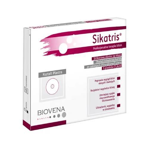 Miniaturka artykułu - SIKATRIS Plaster okołobrodawkowy silikonowy na blizny 7,6cm, 5 plastr&oacute;w