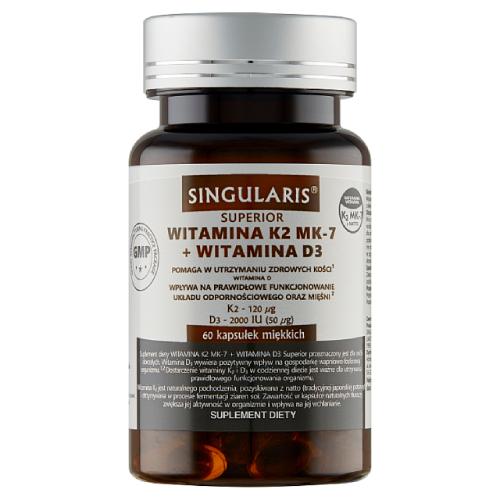 Miniaturka artykułu - SINGULARIS Witamina K2 MK-7 + D3 2000iu Superior, 60 kapsułek