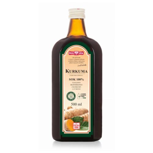 Miniaturka artykułu - Polska R&oacute;ża Sok z kurkumy 100%, 500 ml 