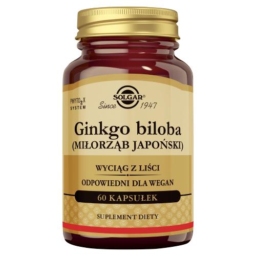 Miniaturka artykułu - SOLGAR Ginkgo Biloba wyciąg z liści miłorzębu japońskiego - 60 kapsułek roślinnych 