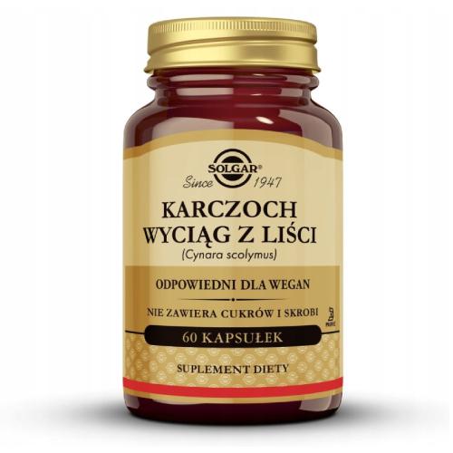 Miniaturka artykułu - SOLGAR Karczoch wyciąg z liści, 60 kaps.
