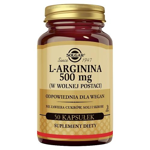 Miniaturka artykułu - SOLGAR L-Arginina 500 mg - 50 kapsułek 