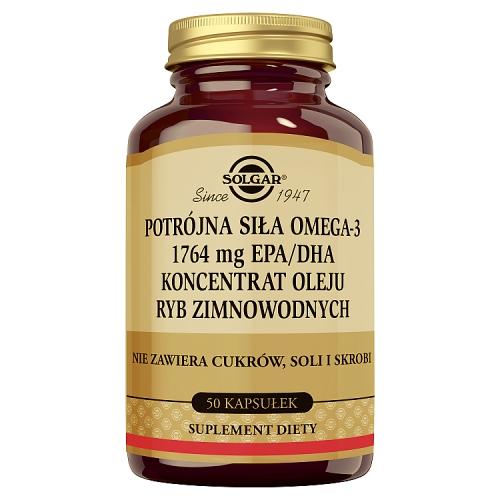 Miniaturka artykułu - SOLGAR Omega 3 potr&oacute;jna siła 1764 mg, 50 kapsułek