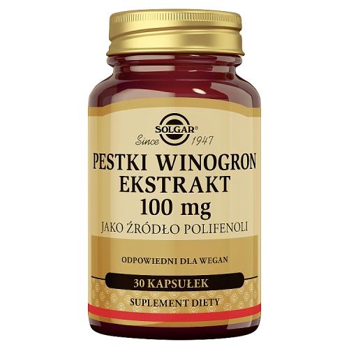 Miniaturka artykułu - SOLGAR Pestki z Winogron ekstrakt 100 mg - 30 kapsułek