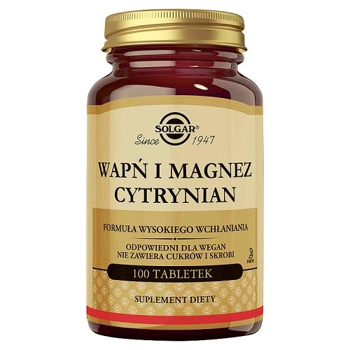 Miniaturka artykułu - SOLGAR Wapń i Magnez cytrynian, 100 tabl.