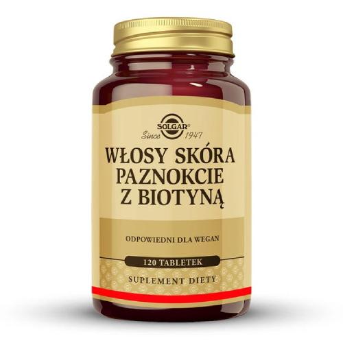 Miniaturka artykułu - Solgar Włosy Sk&oacute;ra Paznokcie z Biotyną, 120 tabl.