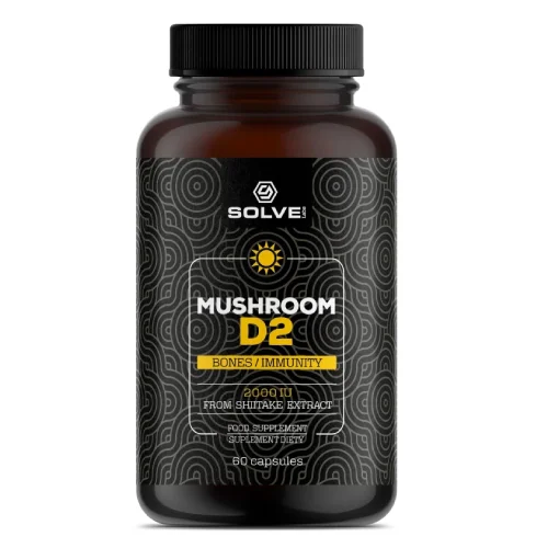 Miniaturka artykułu - Solve Labs Witamina D2 z grzyb&oacute;w Shiitake 2000 IU, 60 kaps.