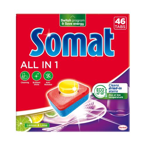Miniaturka artykułu - SOMAT All in One Tabletki do zmywarki Lemon, 46szt.