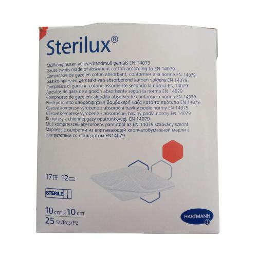 Miniaturka artykułu - STERILUX Kompresy jałowe 12-warstwowe 17-nitkowe 10x10cm, 25 sztuk