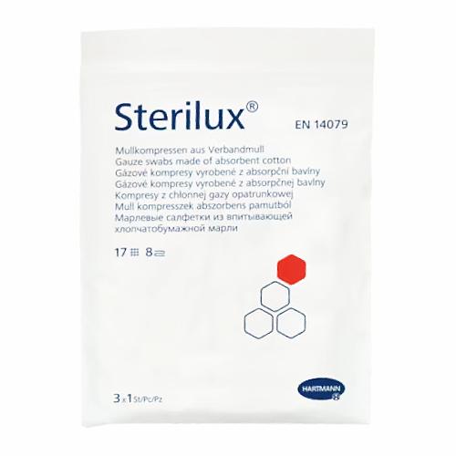 Miniaturka artykułu - STERILUX Kompresy gazowe jałowe 17-nitkowe 8-warstwowe 10cm x 10cm, 3szt.