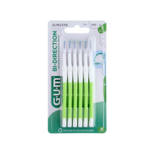 Miniaturka artykułu - Sunstar GUM Bi-Direction Szczoteczki międzyzębowe 0,7mm (zielone 2114), 6 szt.