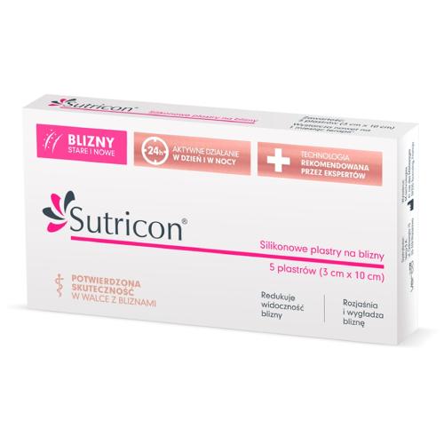 Miniaturka artykułu - SUTRICON Plastry silikonowe na blizny 3 cm x 10 cm, 5 sztuk 