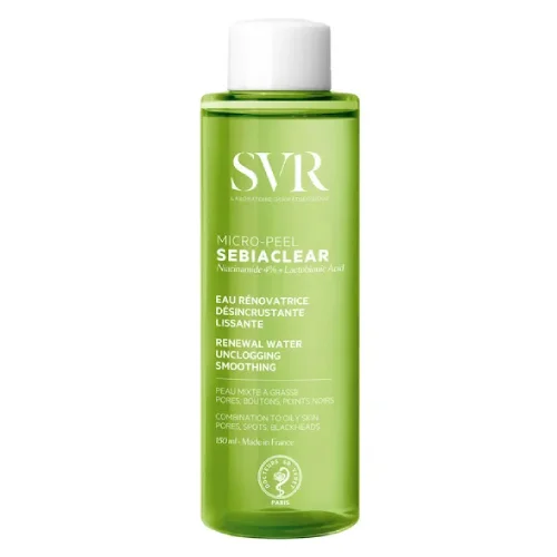 Miniaturka artykułu - SVR SEBIACLEAR MICRO-PEEL Mikropilingująca woda micelarna sk&oacute;ra mieszana i trądzikowa, 150 ml