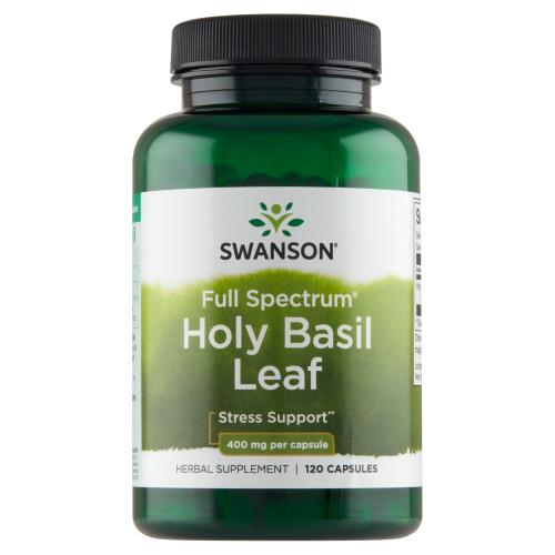 Miniaturka artykułu - SWANSON FS Holy Basil Leaf liść bazylii 400mg, 120 kapsułek