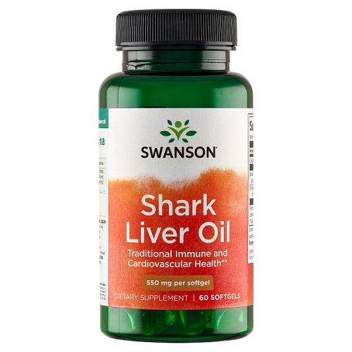 Miniaturka artykułu - SWANSON Shark Liver Oil Olej z wątroby rekina 550mg, 60 kapsułek 