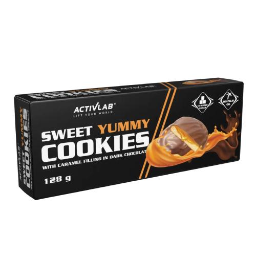 Miniaturka artykułu - ACTIVLAB Sweet Yummy Cookies ciasteczka z nadzieniem karmelowym w CZEKOLADZIE DESEROWEJ, 128g