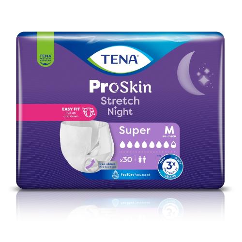Miniaturka artykułu - Tena ProSkin Stretch Night Pieluchomajtki elastyczne Super M, 30 szt.
