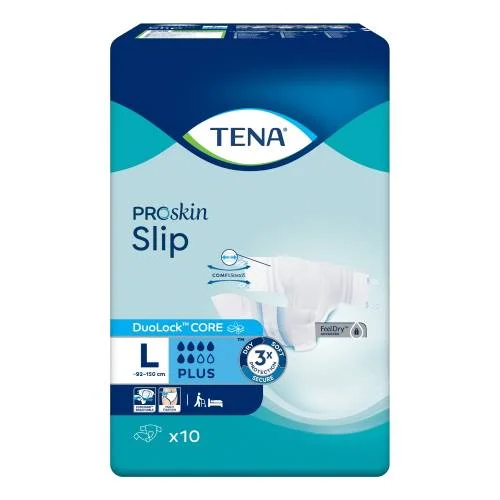 Miniaturka artykułu - Tena ProSkin Slip Pieluchomajtki z rzepami Plus L, 10 szt.