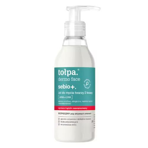 Miniaturka artykułu - TOŁPA SEBIO+ Żel do mycia twarzy 2 kwasy: AHA + LHA, 195 ml