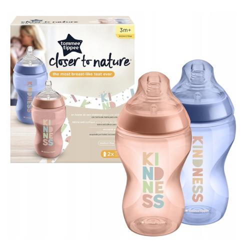 Miniaturka artykułu - Tommee Tippee Kindness Butelka dekorowana 3m+, 2x340ml 
