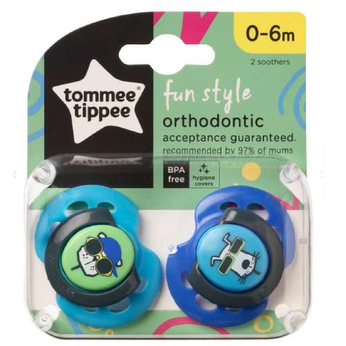 Miniaturka artykułu - Tommee Tippee Smoczek FUN STYLE 0-6m niebieski/granatowy, 2szt