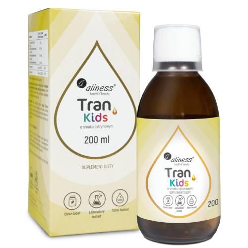 Miniaturka artykułu - Aliness Tran Kids + Wit. A 400 &micro;g o smaku cytrynowym, 200 ml