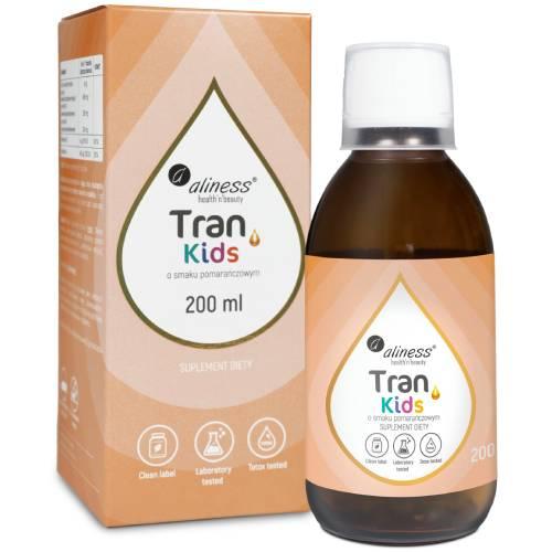 Miniaturka artykułu - Aliness Tran Kids + Wit. A 400 &micro;g o smaku pomarańczowym, 200 ml