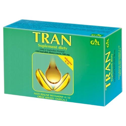 Miniaturka artykułu - Gal Tran kwasy omega-3, witamina A, D, 150 kaps.