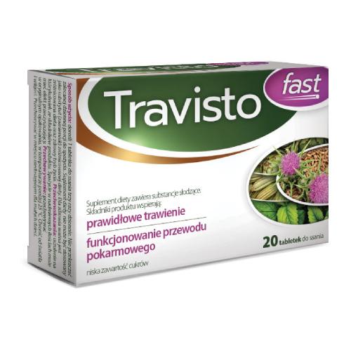 Miniaturka artykułu - Travisto Fast smak porzeczkowy, 20 tabl. do ssania - suplement diety z ostropestem i karczochem