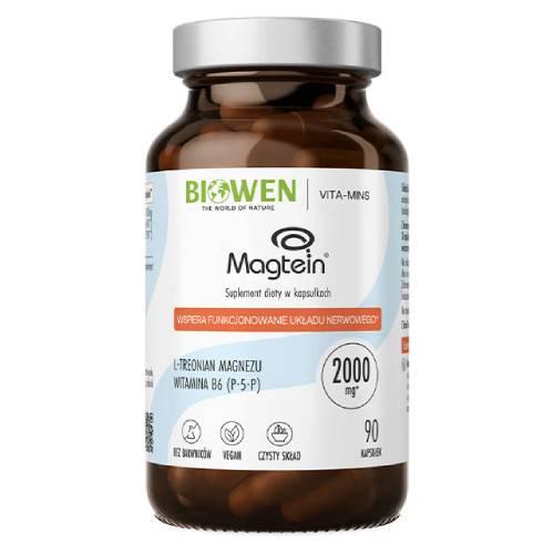 Miniaturka artykułu - Biowen Magtein Treonian magnezu i witamina B6, 90 kaps. - suplement diety z magnezem i witaminą B6