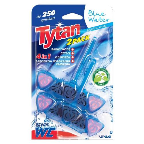 Miniaturka artykułu - TYTAN Czterofunkcyjna zawieszka do WC barwiąca wodę Blue Water, 2x40g
