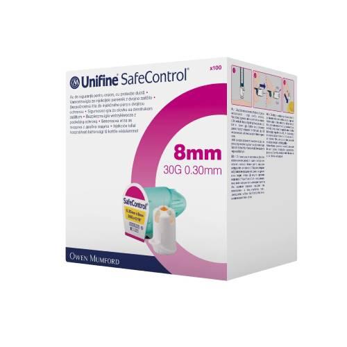 Miniaturka artykułu - Unifine SafeControl 8 mm 30G 0.30 mm Bezpieczna igła do wstrzykiwacza z podw&oacute;jną ochroną, 100 szt.