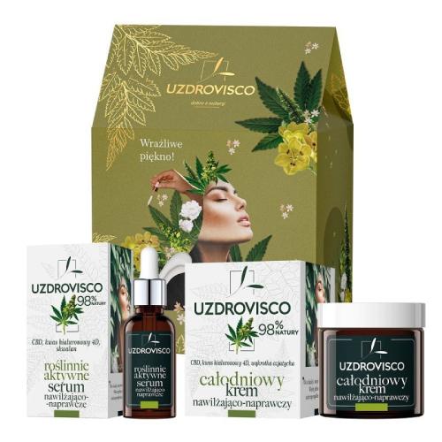 Miniaturka artykułu - UZDROVISCO Zestaw prezentowy CBD: Roślinnie aktywne serum nawilżająco-naprawcze, 30ml + Całodniowy krem nawilżająco-naprawczy, 50ml